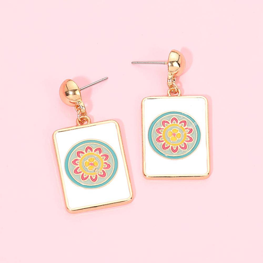 Mahjong Tile Charm Drop Dangle Earrings