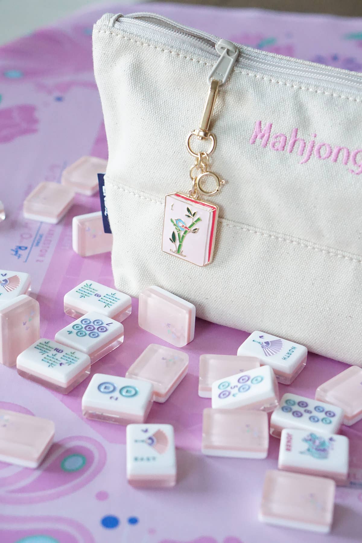 Mahjong Tile Enamel Bag Charm in Pink