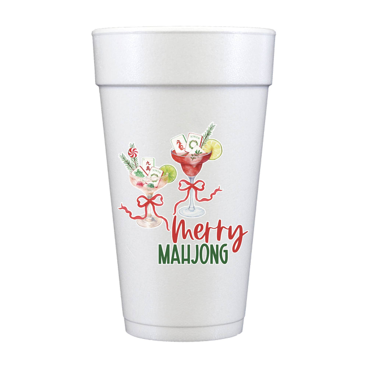 Merry Mahjong Full Color Foam Cups - Christmas