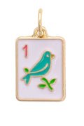 Sparrow Mahjong Tile Charm in White & Teal