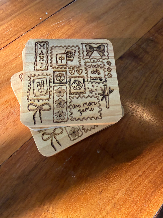 Mahjong-Inspired Wooden Coasters | One More Game Collection