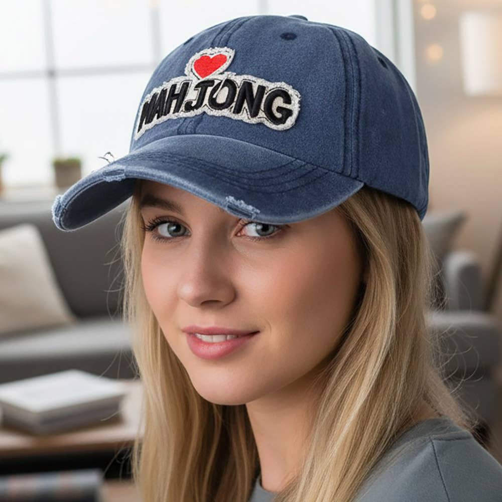 Heart Mahjong Letter Patch Vintage Distressed Baseball Hat
