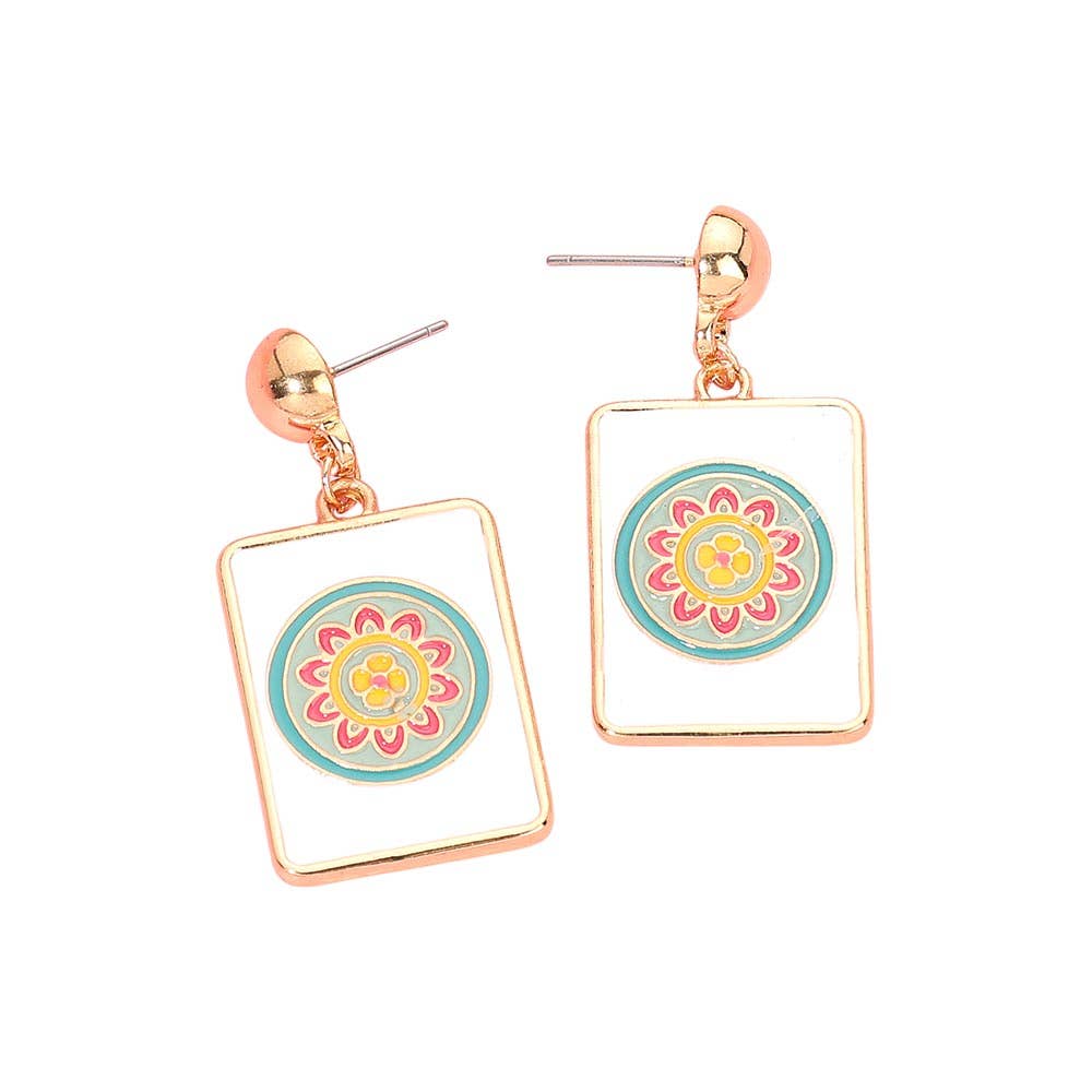 Mahjong Tile Charm Drop Dangle Earrings