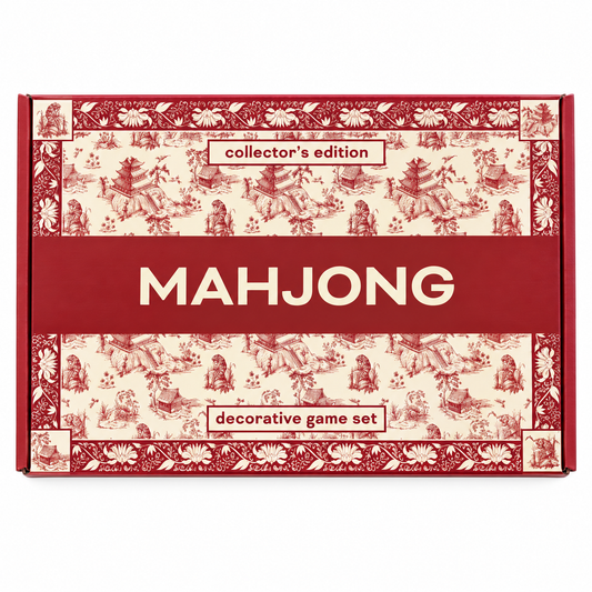 Red Chinoiserie Mahjong Set with Mat, Storage Bag & Gift Box