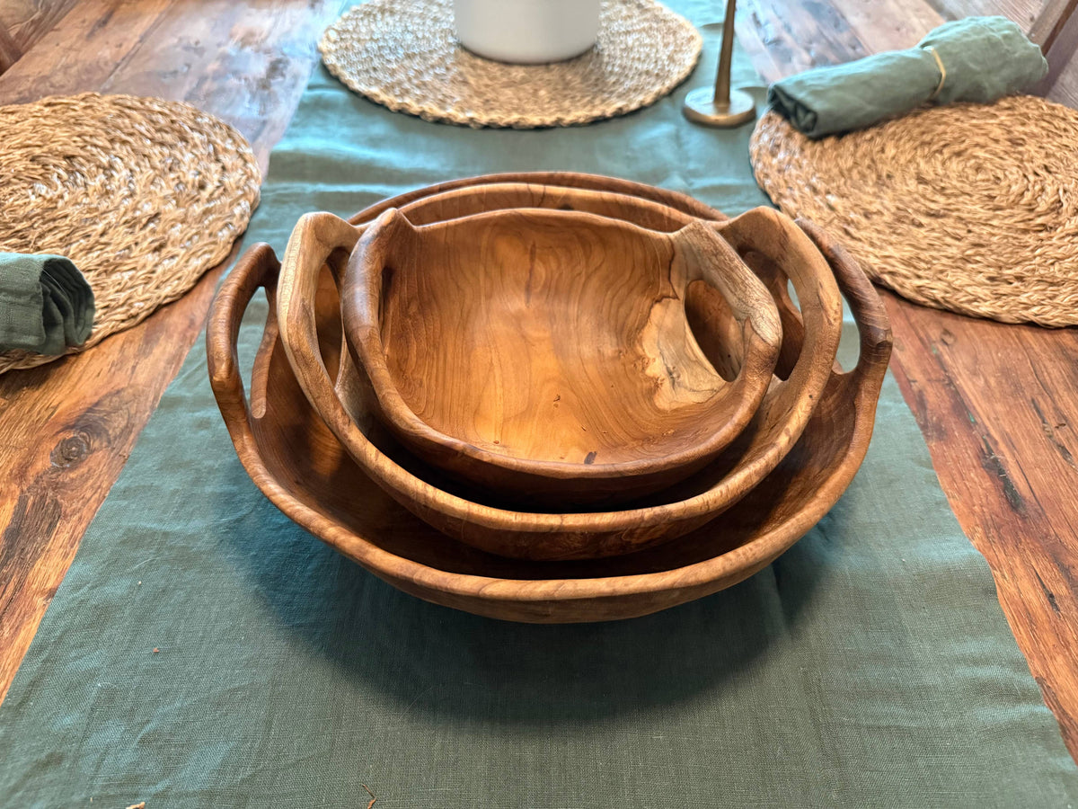 Rustic Teak Bowl with Handles - 10" Diameter - PRE-ORDER