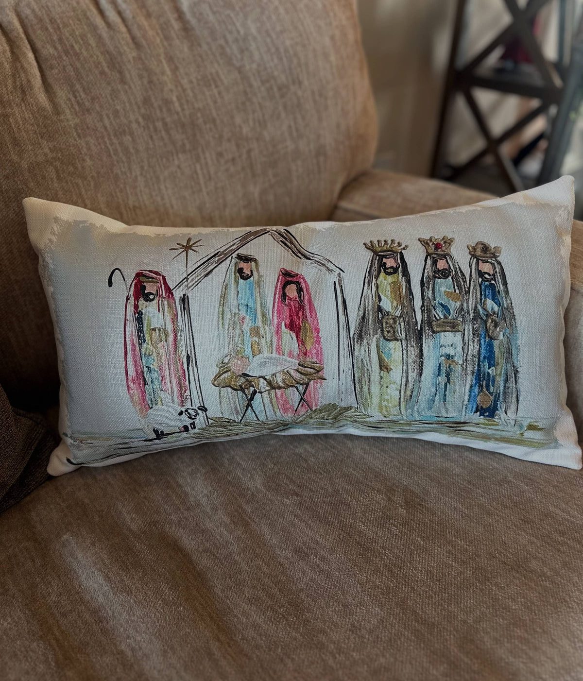Colorful Nativity Lumbar Pillow