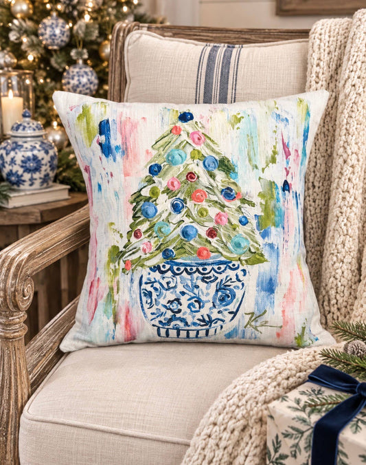 Chinoiserie Pot Christmas Tree Pillow