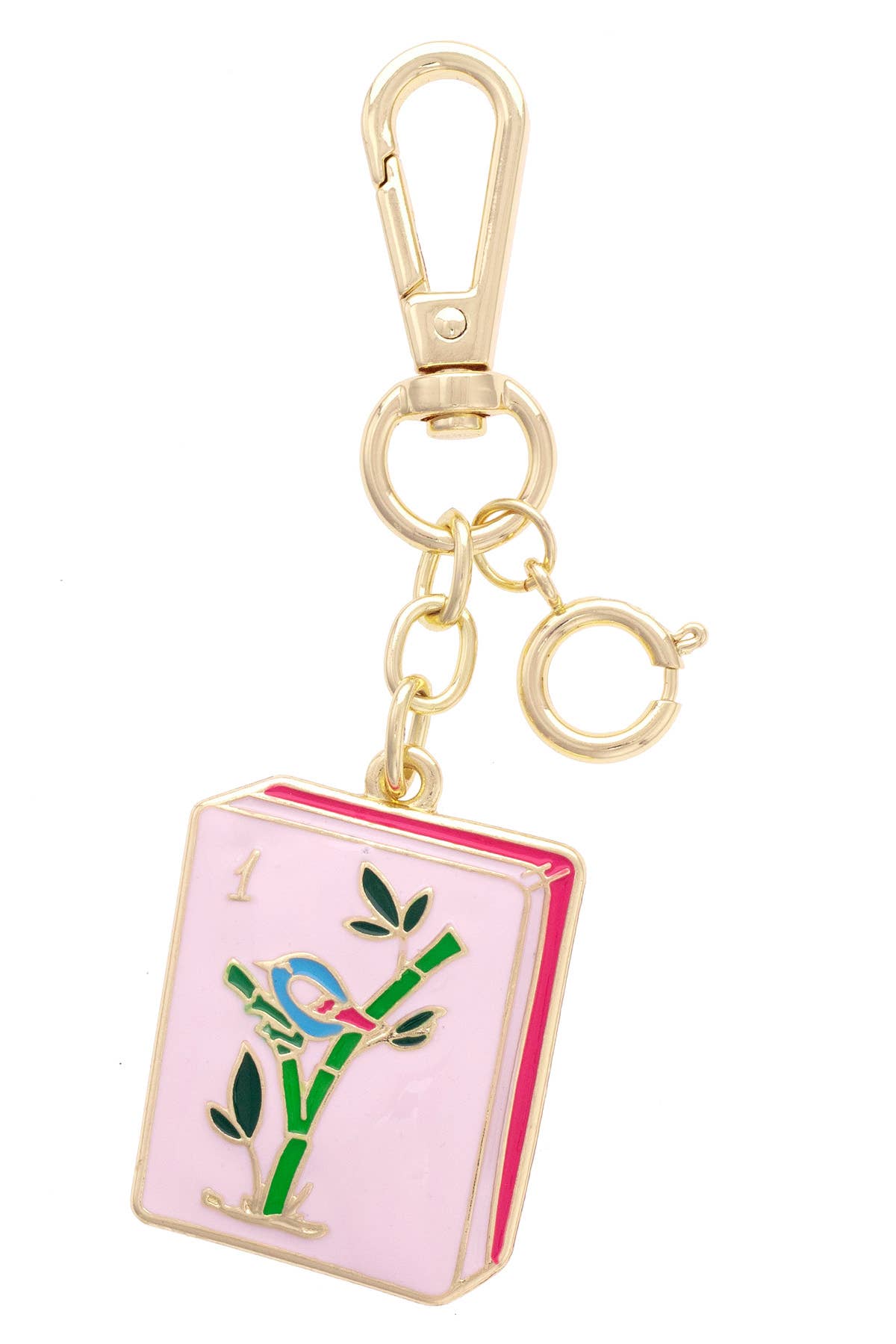 Mahjong Tile Enamel Bag Charm in Pink