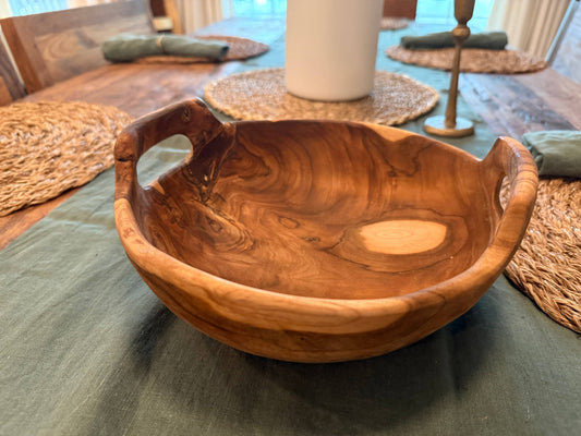 Rustic Teak Bowl with Handles - 10" Diameter - PRE-ORDER